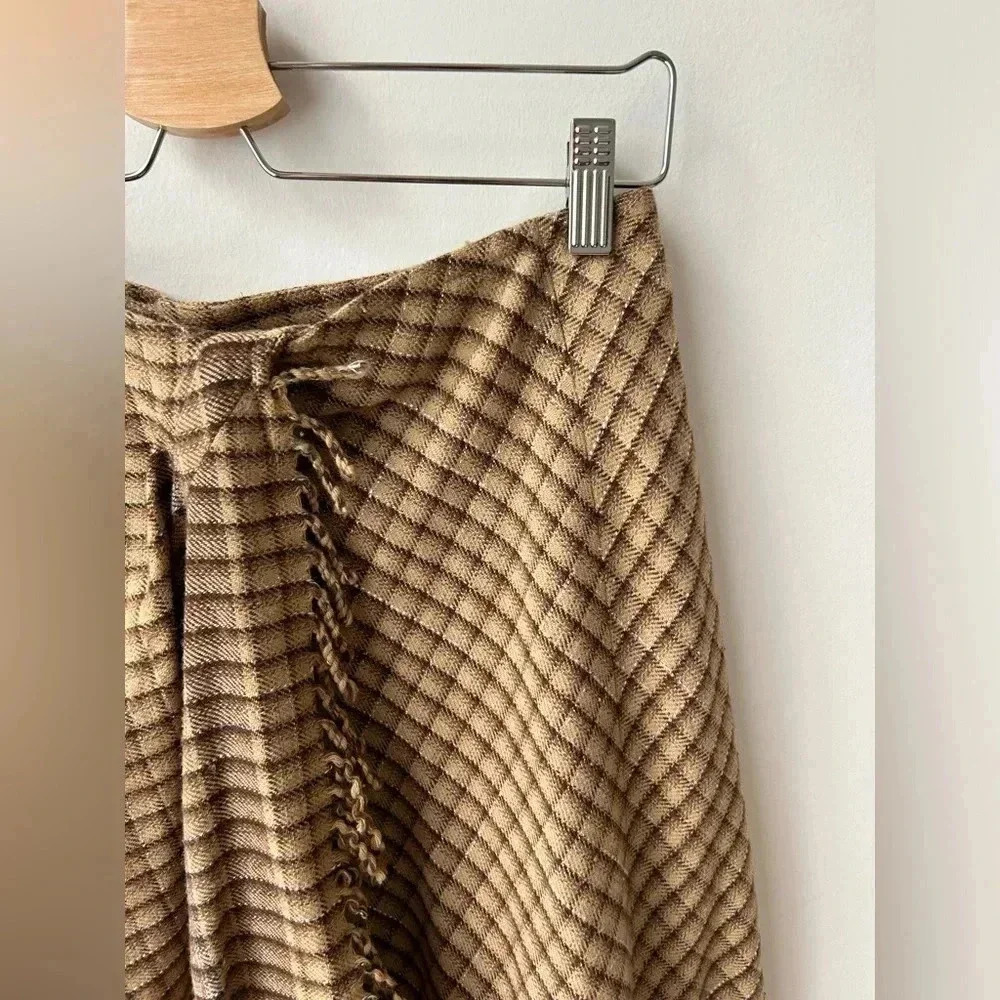 Vintage Liz wear high waist wool plaid midi fring skirt - Picture 2 of 12